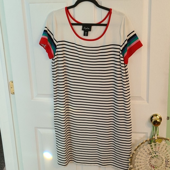 Striped T-shirt Dress, B&W, colorful, Soft, XL - Picture 1 of 6